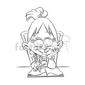 300x300 Royalty Free Vector Drawing Of Girl Doing Her Homework Cartoon
