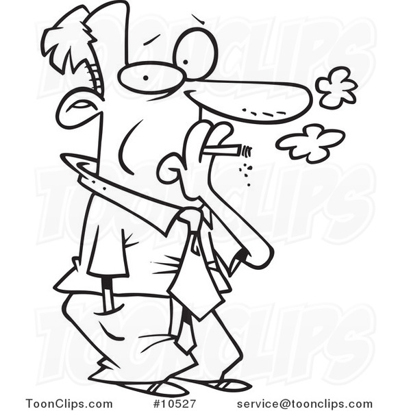 581x600 Cartoon Black And White Line Drawing Of A Business Man Smoking
