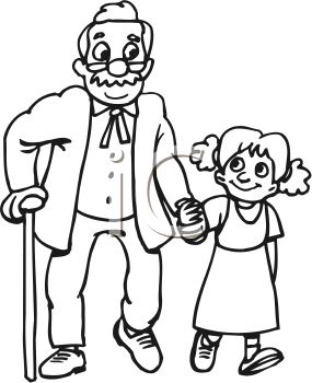 285x350 Black And White Cartoon Of A Little Girl Helping An Old Man Cross