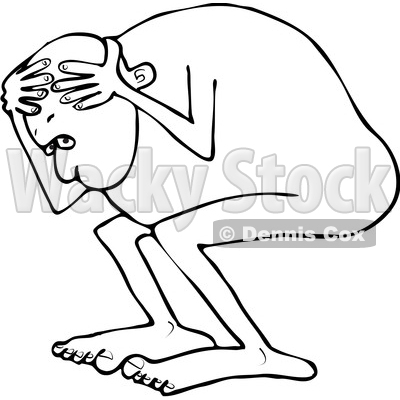 400x400 Clipart Of A Cartoon Black White Man Cowering, Scared