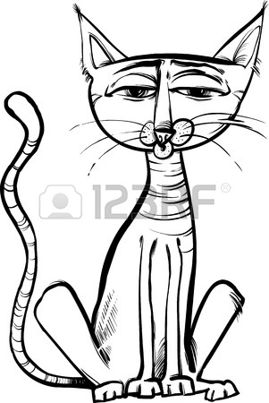 301x450 Black And White Cartoon Drawing Illustration Of Sitting Cat