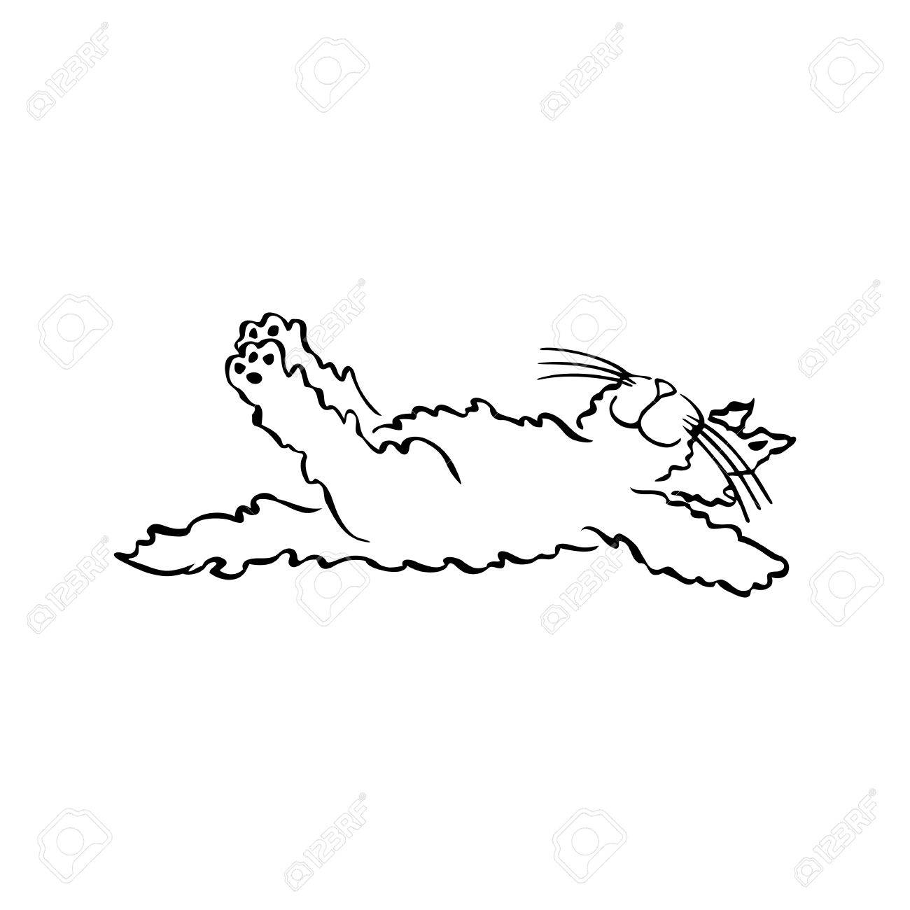1300x1300 Vector Illustration. Lazy Cat Laying On The Floor. Outlined