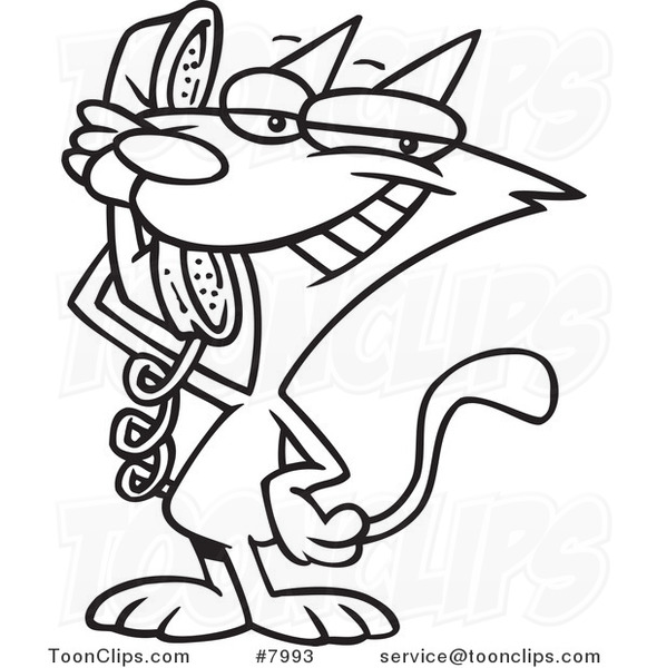 581x600 Cartoon Black And White Line Drawing Of A Cat Talking On A Phone