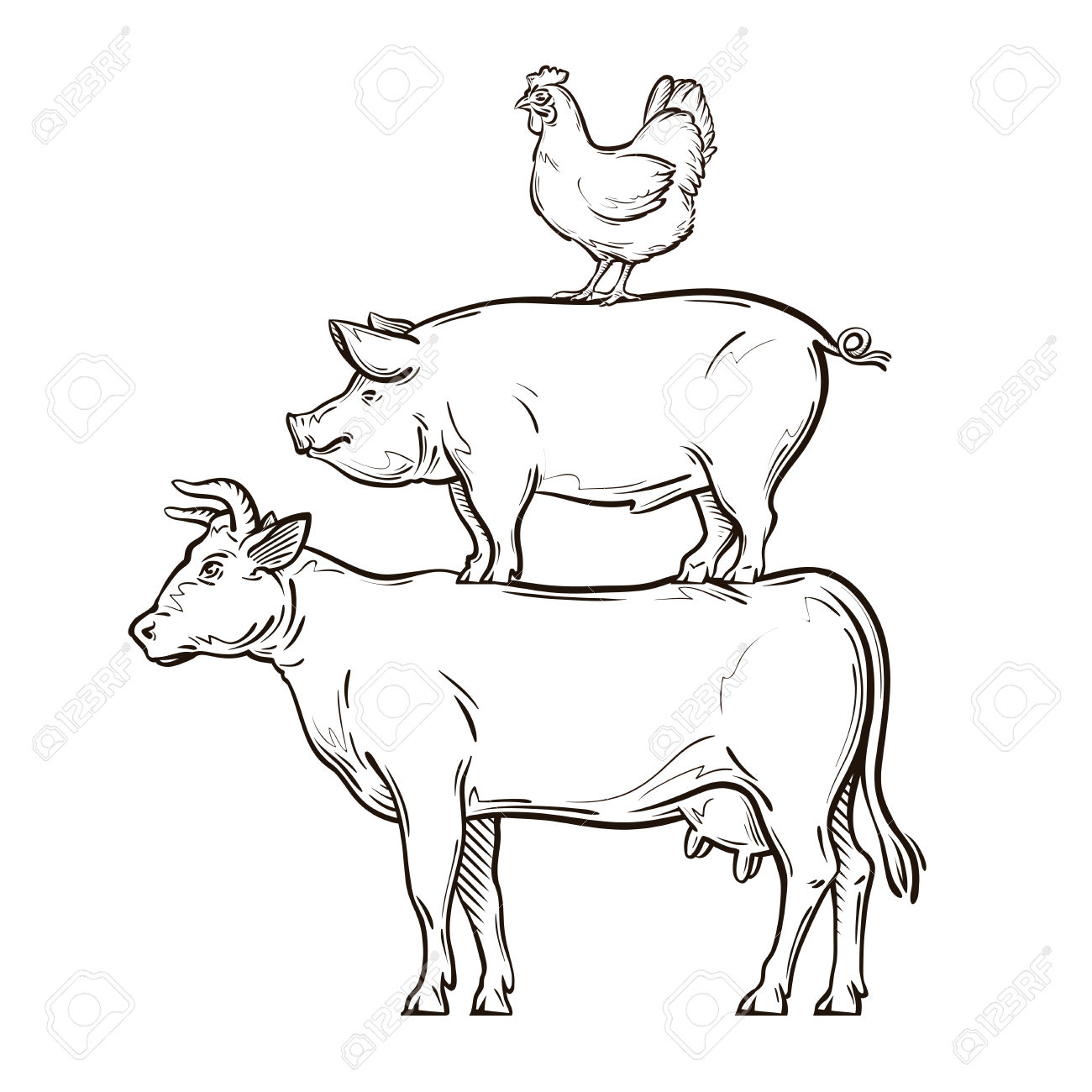 1300x1300 Drawn Cow Line Art
