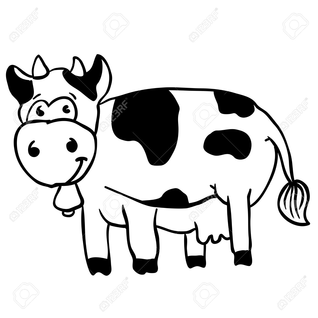 1300x1300 Simple Black And White Cow Cartoon Royalty Free Cliparts, Vectors