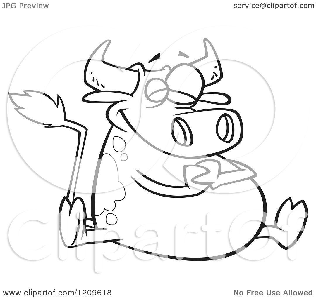 1080x1024 Cartoon Of A Black And White Happy Fat Cow Sitting