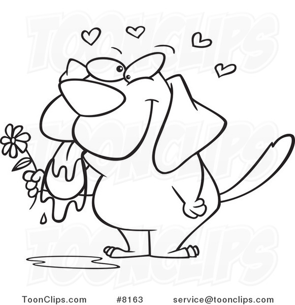 581x600 Cartoon Blacknd White Line Drawing Of Drooling Dog Holding