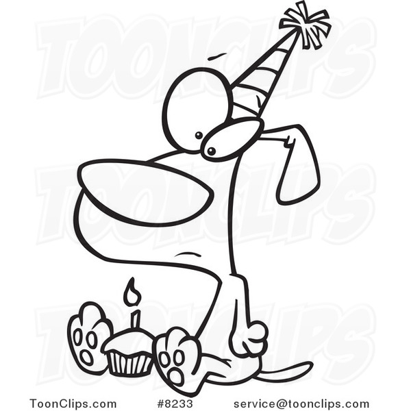 581x600 Cartoon Black And White Line Drawing Of A Lonely Birthday Dog