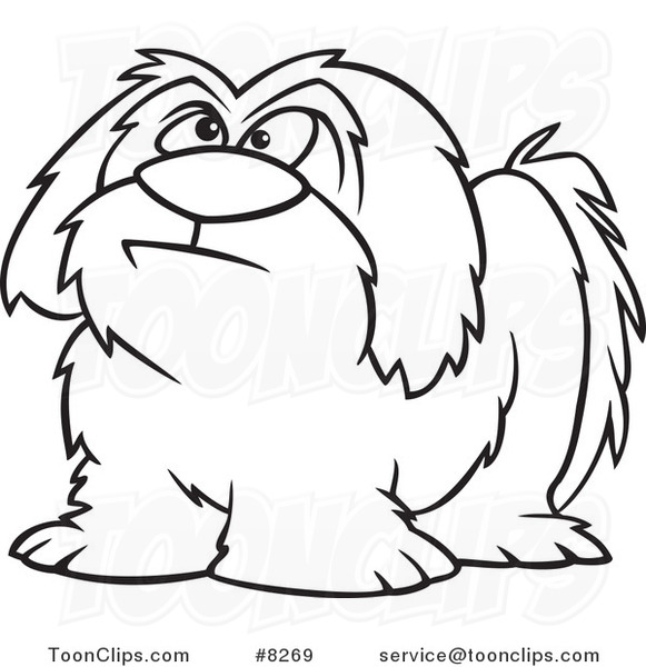 581x600 Cartoon Black And White Line Drawing Of A Shaggy Dog
