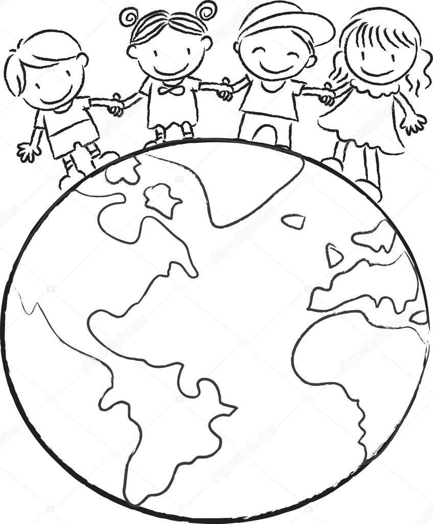 847x1024 Kids Standing On An Earth Stock Photo Wenpei