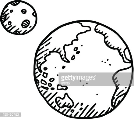 440x390 Sketch Earth And Moon Premium Clipart