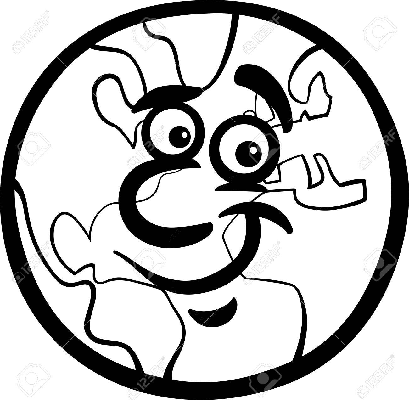 1300x1271 Black And White Cartoon Illustration Of Funny Earth Planet Comic