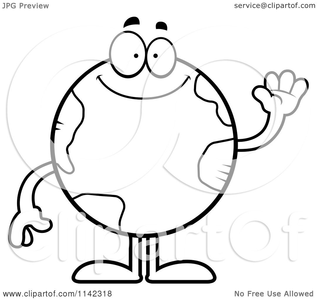 1080x1024 Cartoon Clipart Of A Black And White Waving Earth Globe