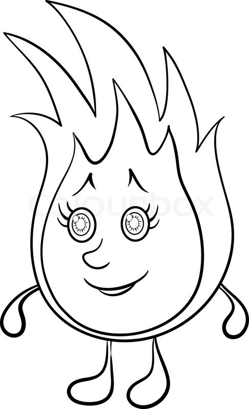 487x800 Cartoon, Smiling Fire With Hair And Eyes, Contours Stock Vector