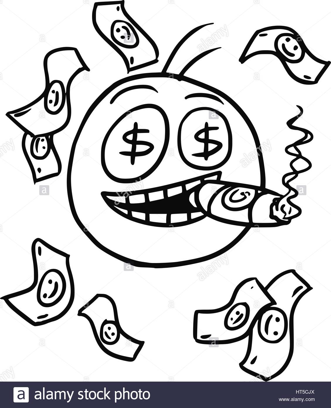1129x1390 Cartoon Vector Of Smiling Stickman With Big Cigar,dollar Sign