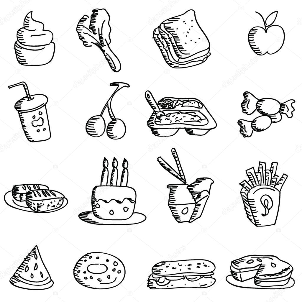 1024x1024 Cartoon Doodles Food Icons Stock Vector Glossygirl21