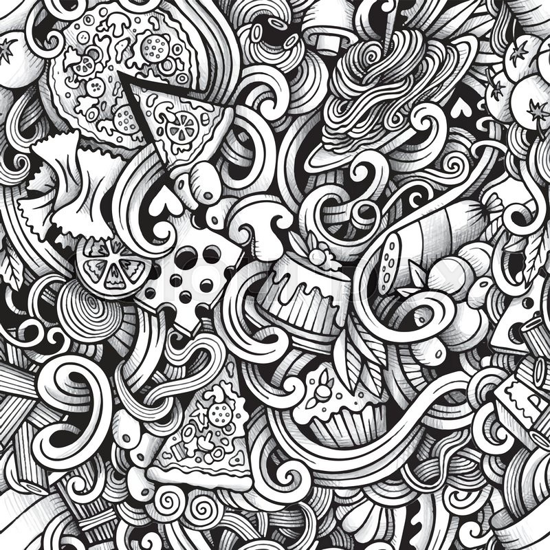 800x800 Cartoon Hand Drawn Italian Food Doodles Seamless Pattern. Trace