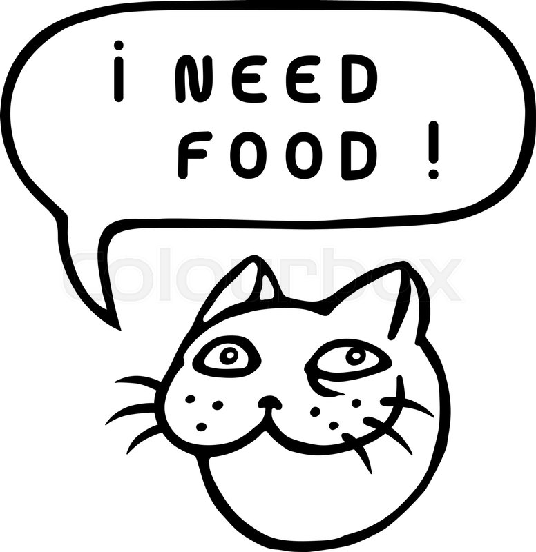 776x800 I Need Food! Cartoon Cat Head. Speech Bubble. Vector Illustration