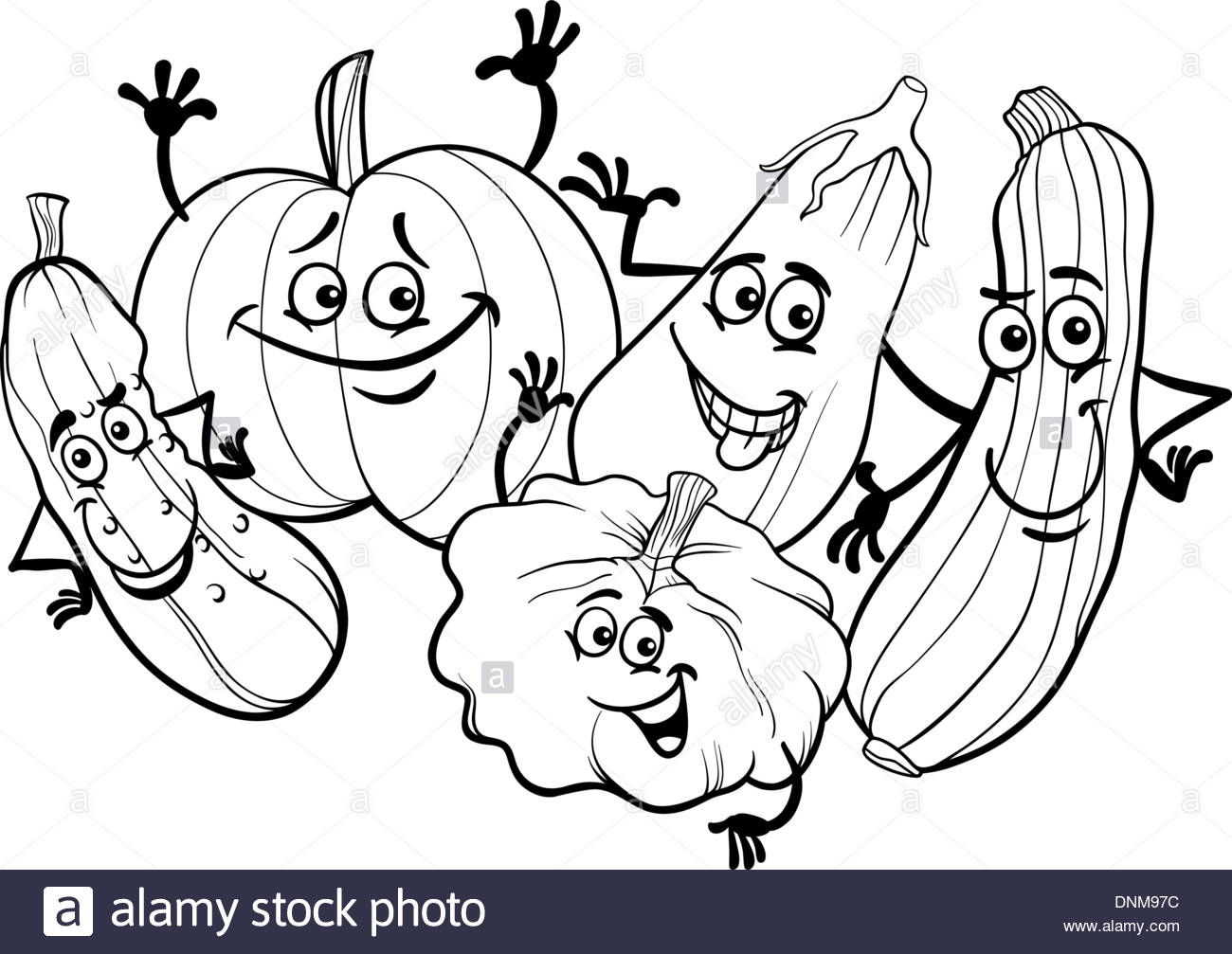 1300x1007 Black And White Cartoon Illustration Of Funny Cucurbits Vegetables
