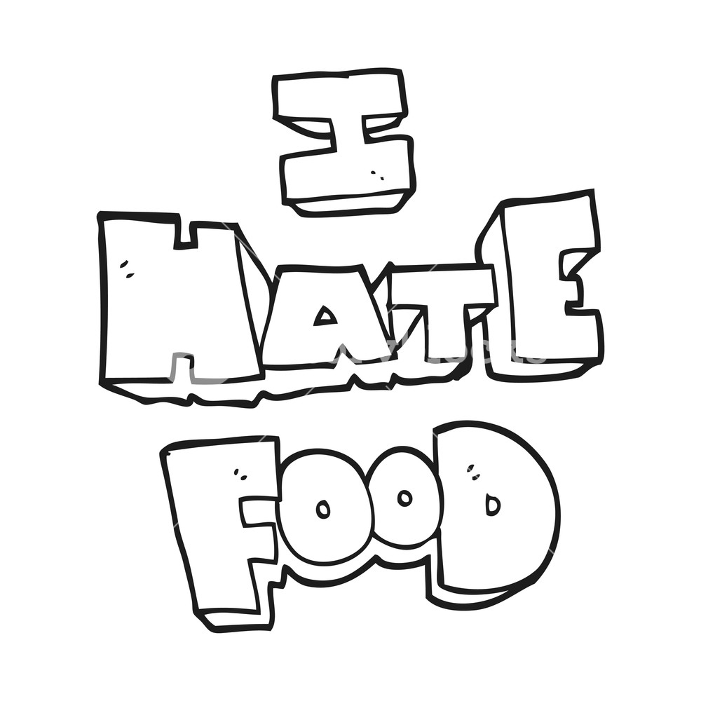 1000x1000 Freehand Drawn Black And White Cartoon I Hate Food Symbol Royalty
