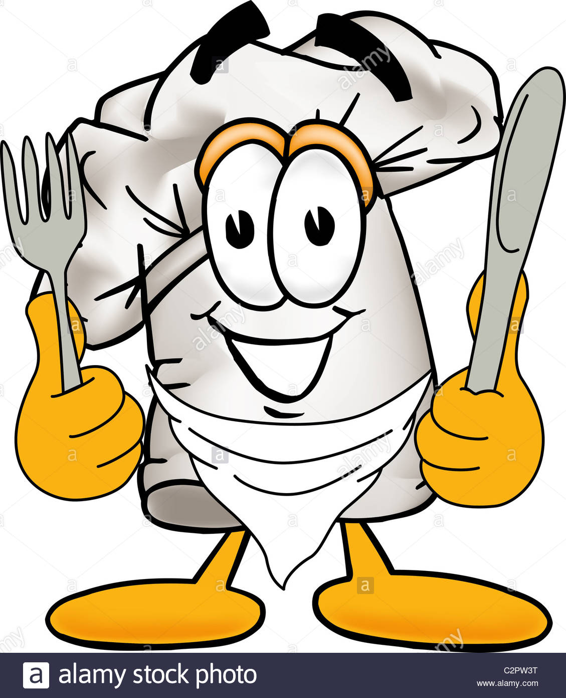 1129x1390 Cartoon Chef Hat Mascot Ready To Eat Delicious Food Stock Photo