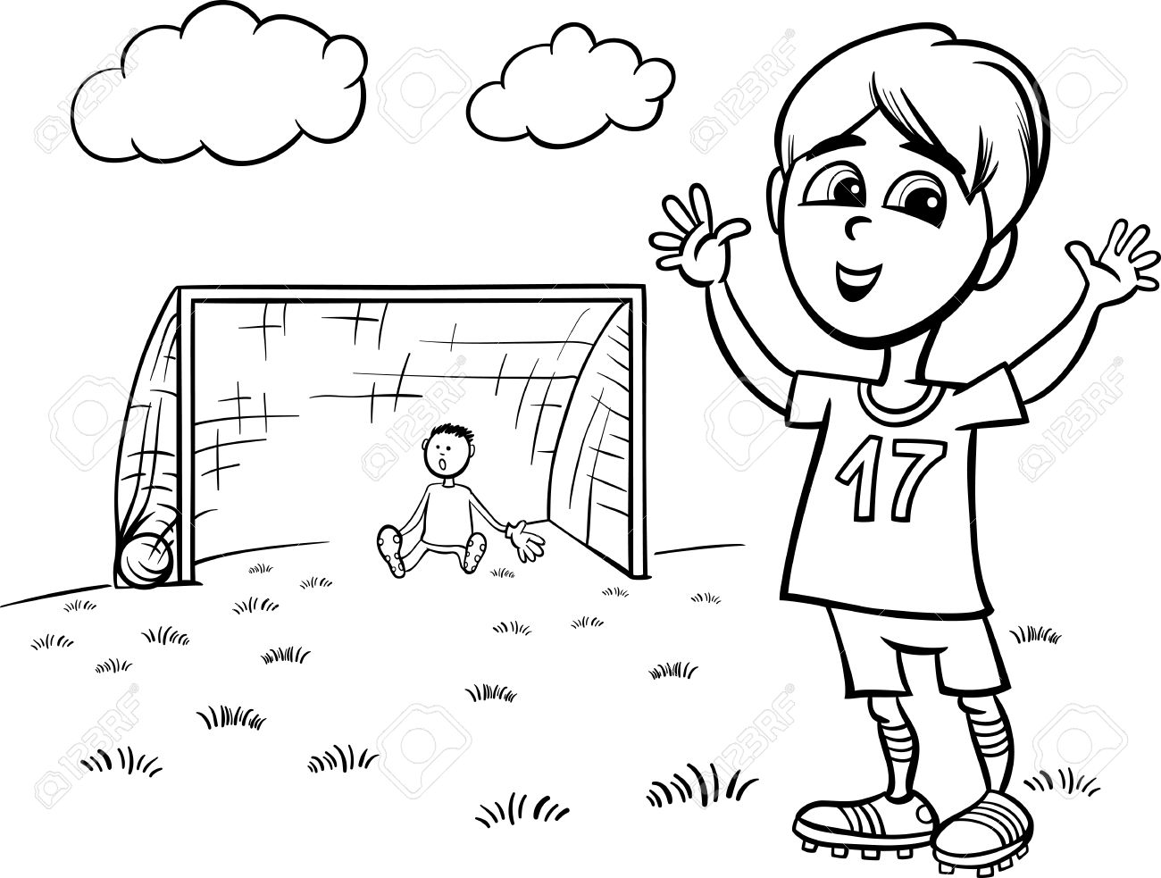 1300x983 Black And White Cartoon Illustration Of Cute Boy Playing Football