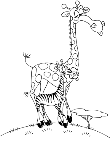 371x480 Cartoon Giraffe With A Zebra Coloring Page Free Printable