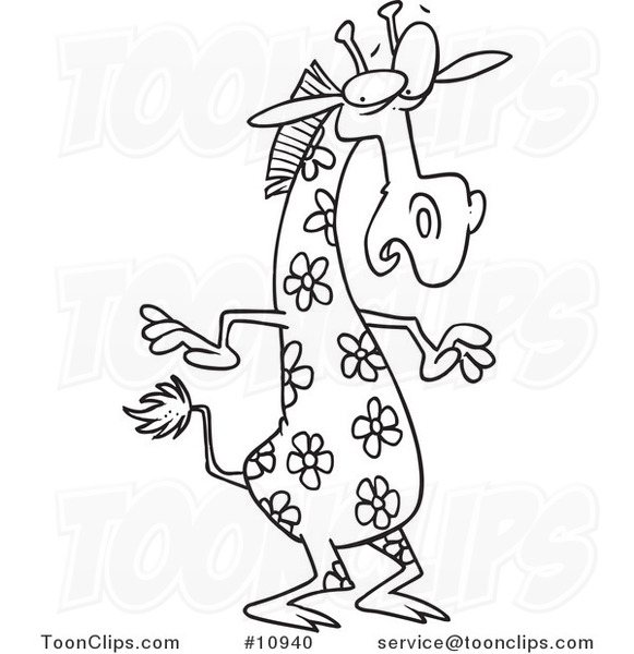 581x600 Cartoon Black And White Line Drawing Of A Giraffe With Flower