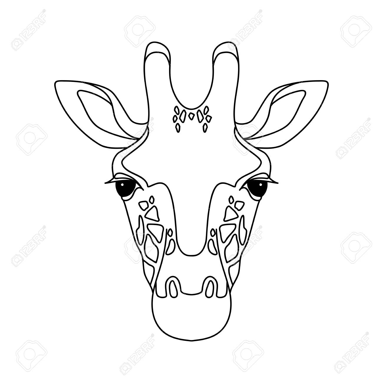 1300x1300 Isolated Black Outline Head Of Giraffe On White Background. Line