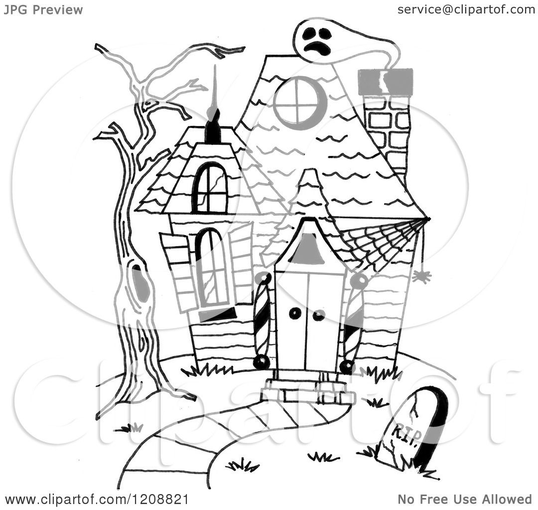1080x1024 Cartoon Of A Black And White Halloween Haunted House