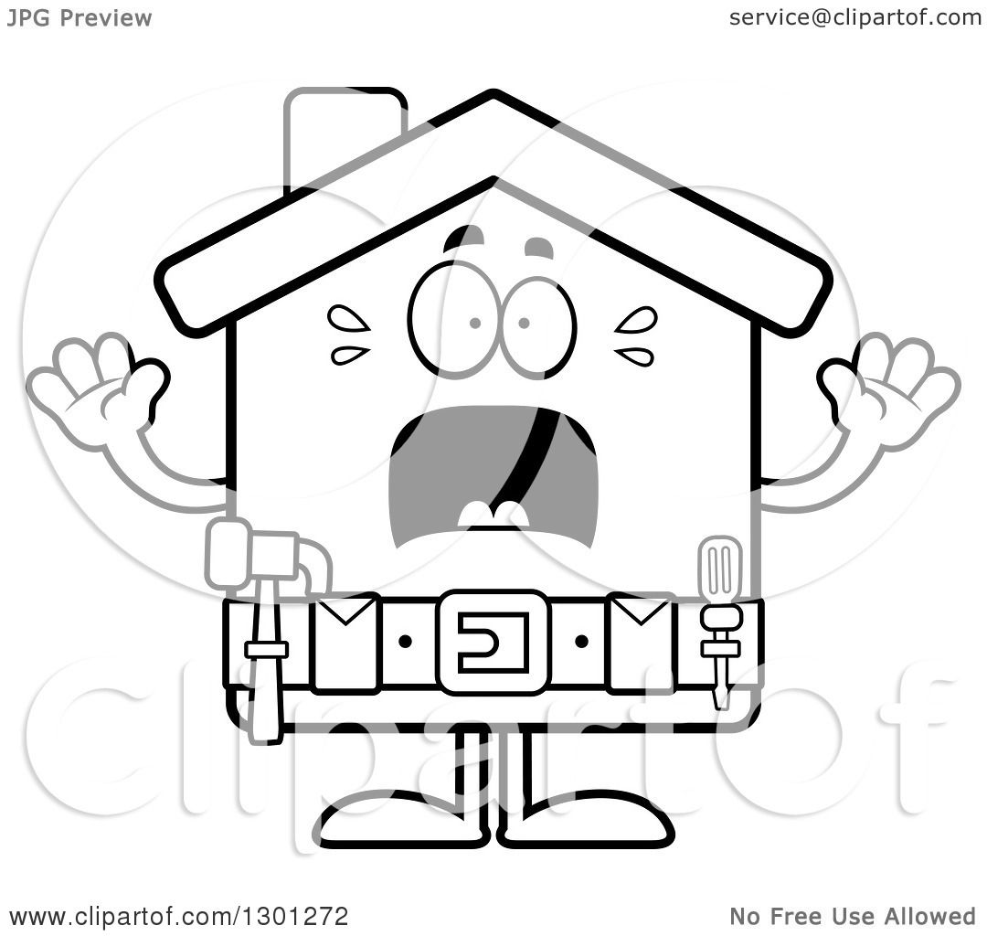 1080x1024 Outline Clipart Of A Cartoon Black And White Scared Screaming Home