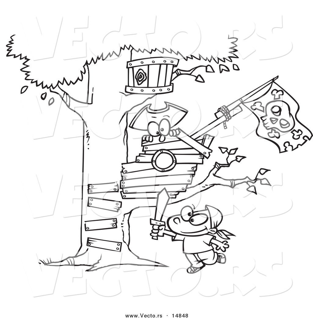 1024x1044 Vector Of A Cartoon Boy Playing Near His Pirate Tree House