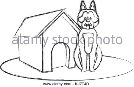450x291 Dog Illustration Cartoon Draw House Building Art Isolated Model