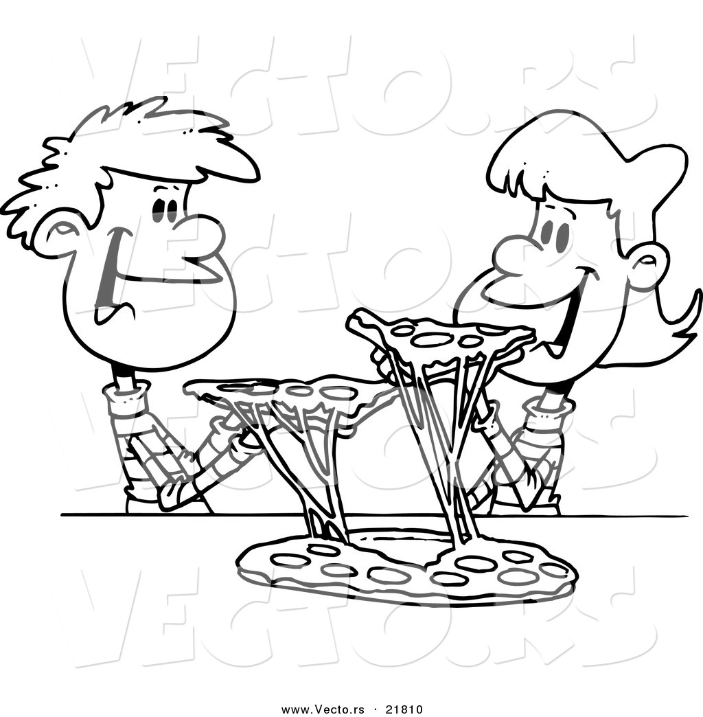 1024x1044 Vector Of A Cartoon Couple Of Kids Sharing Pizza