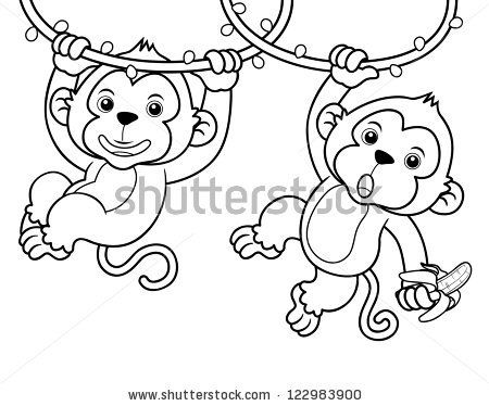 450x374 Baby Monkey Outline Illustration Of Cartoon Monkeys