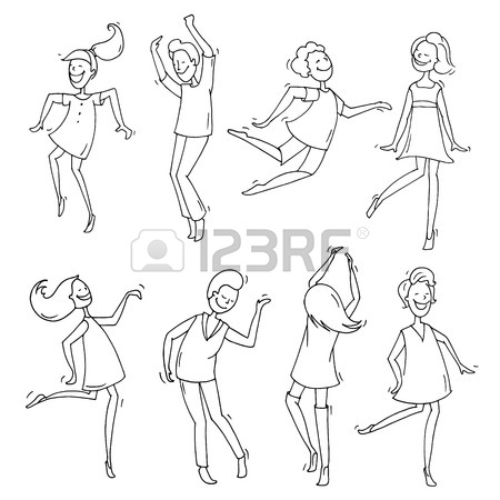 450x450 Set Of Sketch Dancing People In Different Poses. Doodle Collection