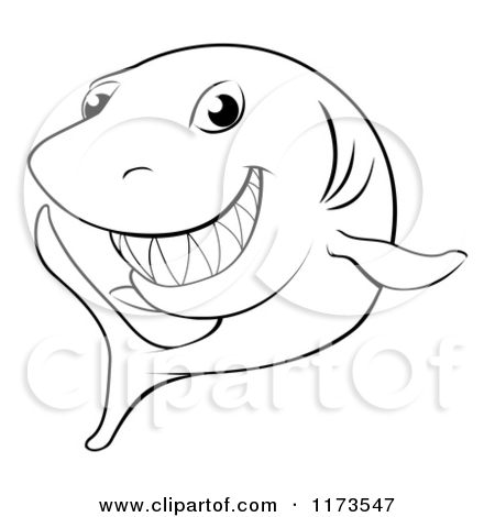 450x470 Cartoon Of A Black And White Grinning Shark Outline