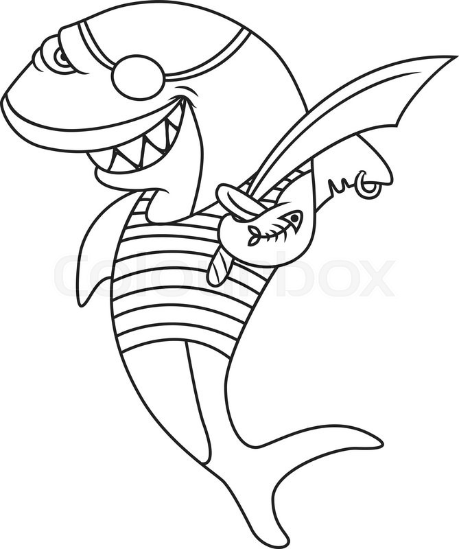 669x800 Cartoon Pirate Shark. Coloring Book. Vector Illustration Of Cute