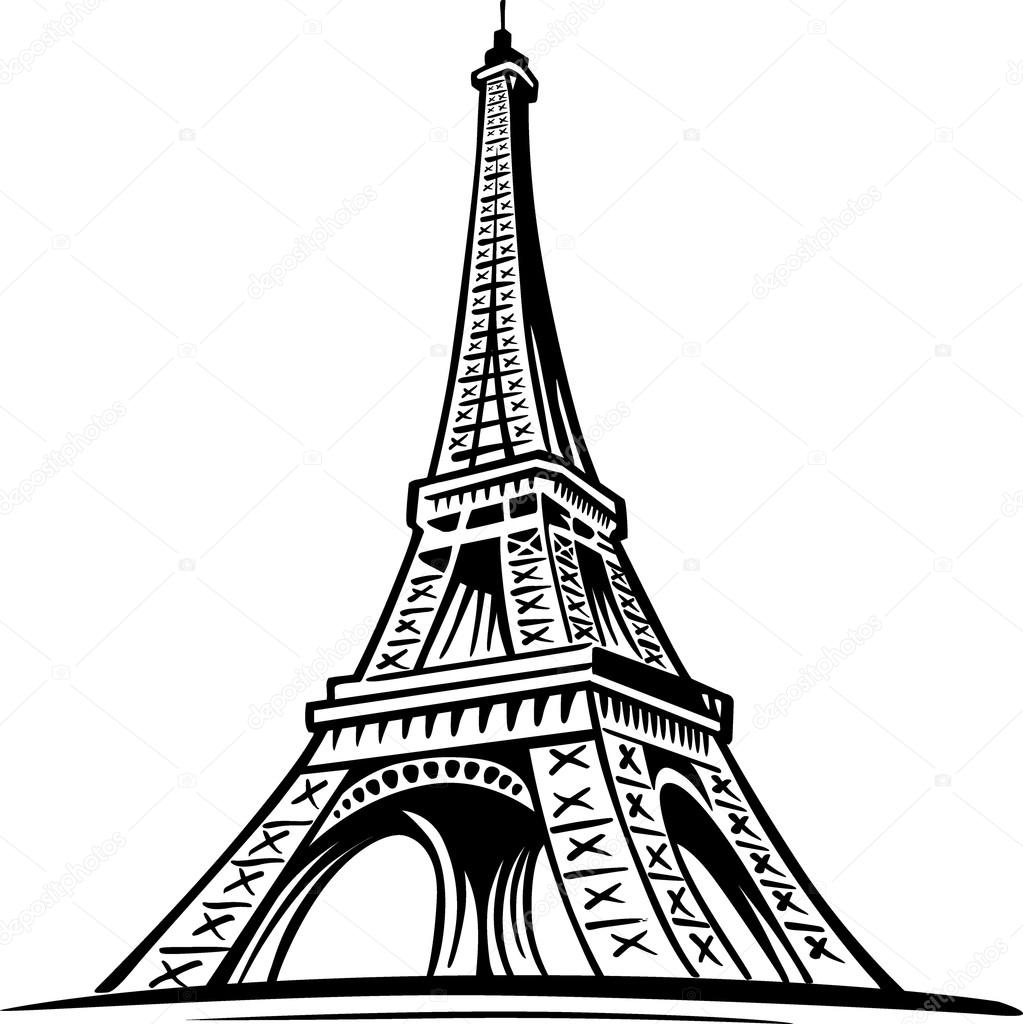 1023x1024 Hand Drawn Eiffel Tower, Paris, France Stock Vector Volod2943