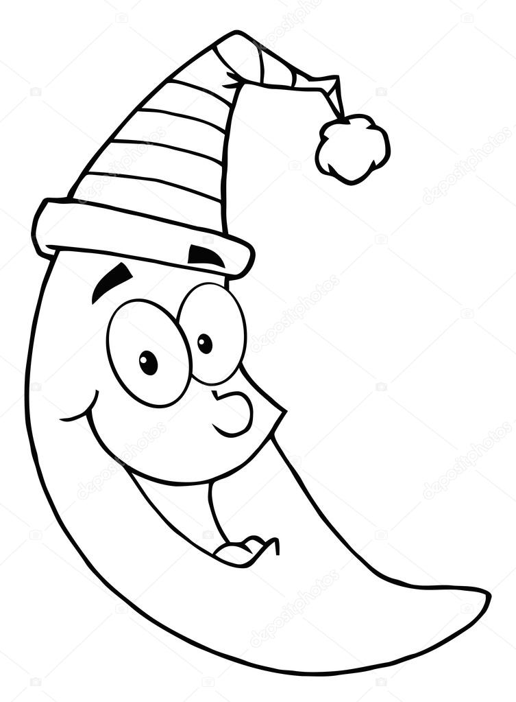 753x1023 Outlined Happy Moon Mascot Cartoon Character Stock Photo