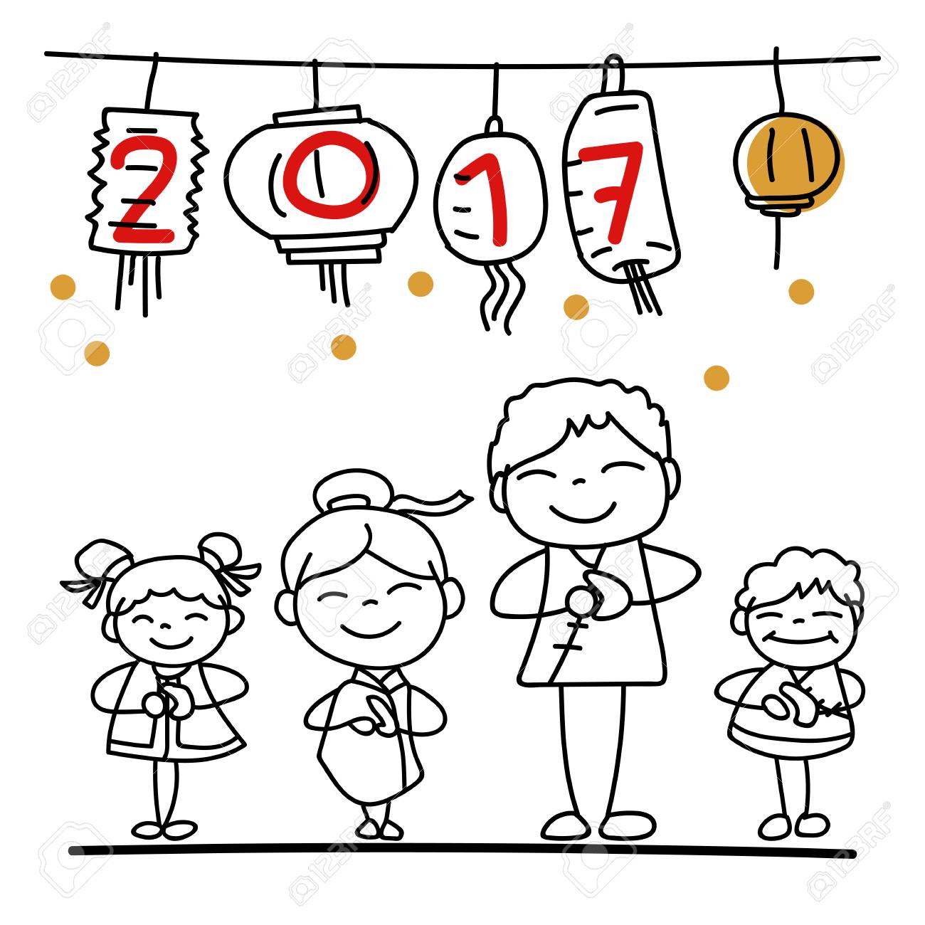 1300x1300 Set Of Hand Drawing Cartoon Character Chinese People And Kids