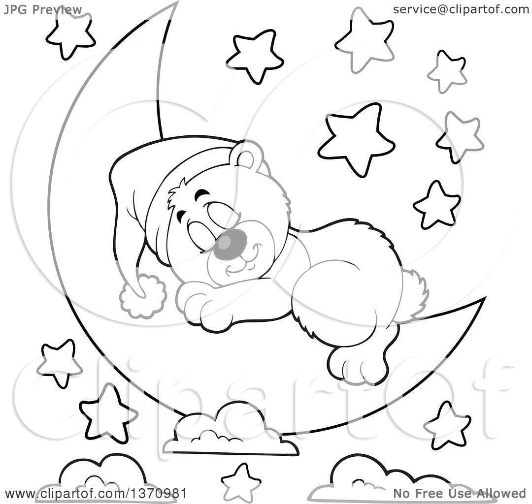 1080x1024 Clipart Of Cartoon Blacknd White Cute Bear Sleeping On