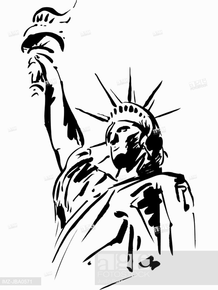 699x931 A Black And White Sketch Of The Statue Of Liberty, Stock Photo