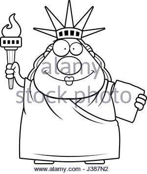 300x356 A Cartoon Illustration Of The Statue Of Liberty Looking Surprised