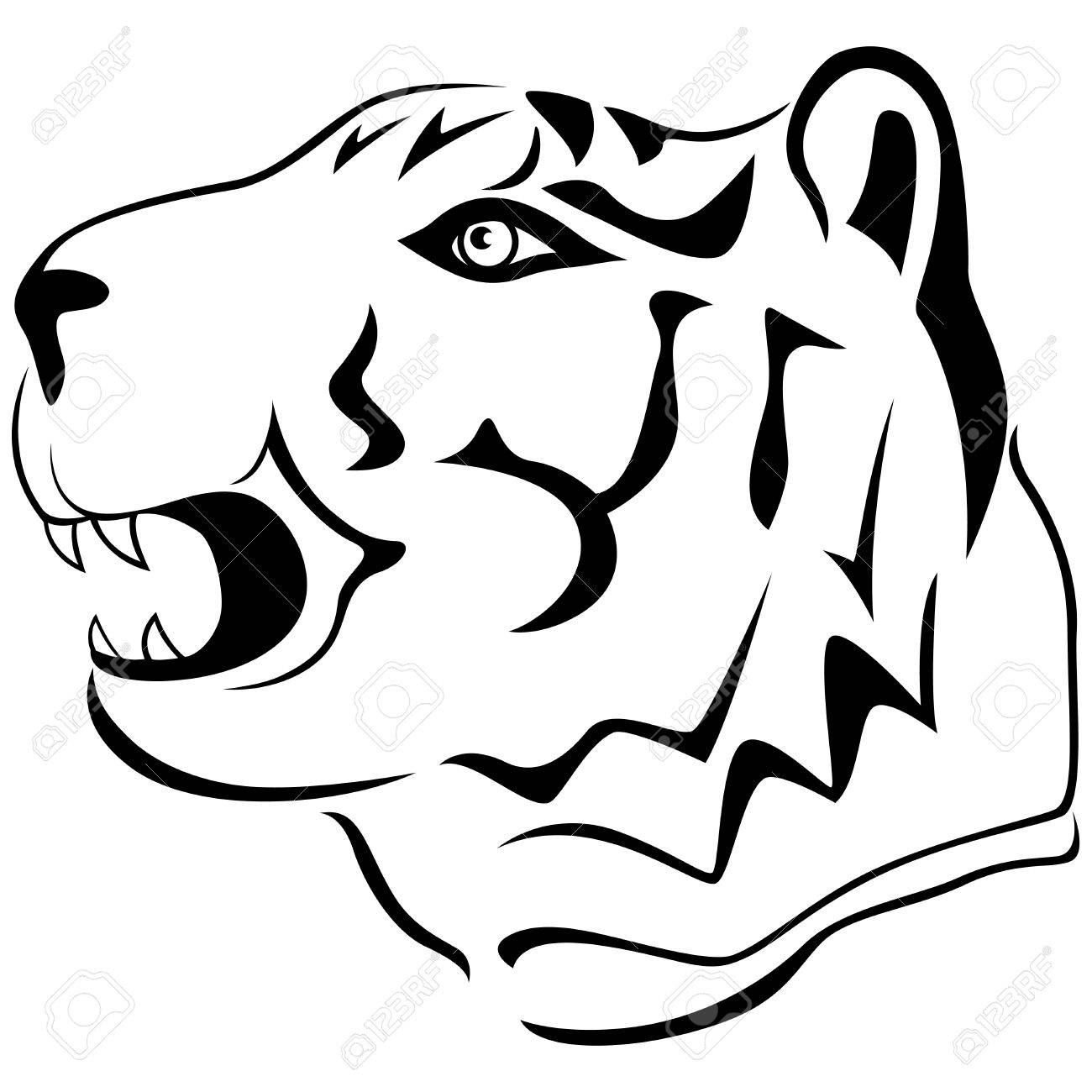 1300x1300 Adult Tiger Head Profile, Hand Drawing Cartoon Vector Outline