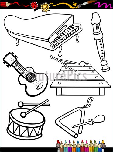 372x500 Templates Cartoon Music Instruments Coloring Page