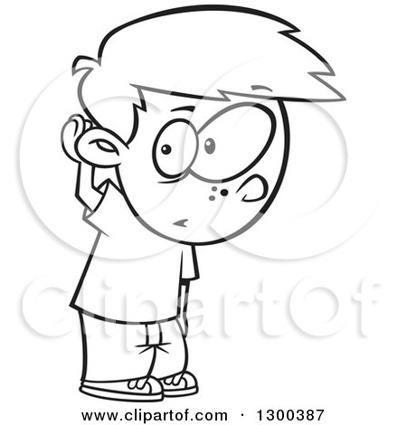 450x470 Lineart Clipart Of A Cartoon Black And White Boy Covering His Ear