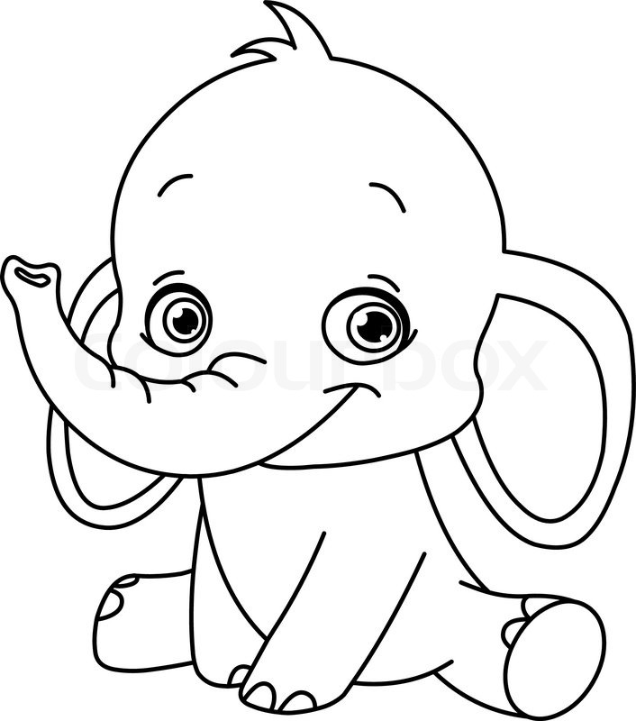 706x800 Outlined Baby Elephant Stock Vector Colourbox