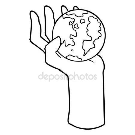 450x450 Cartoon Hand Holding Whole Earth Stock Vector Lineartestpilot