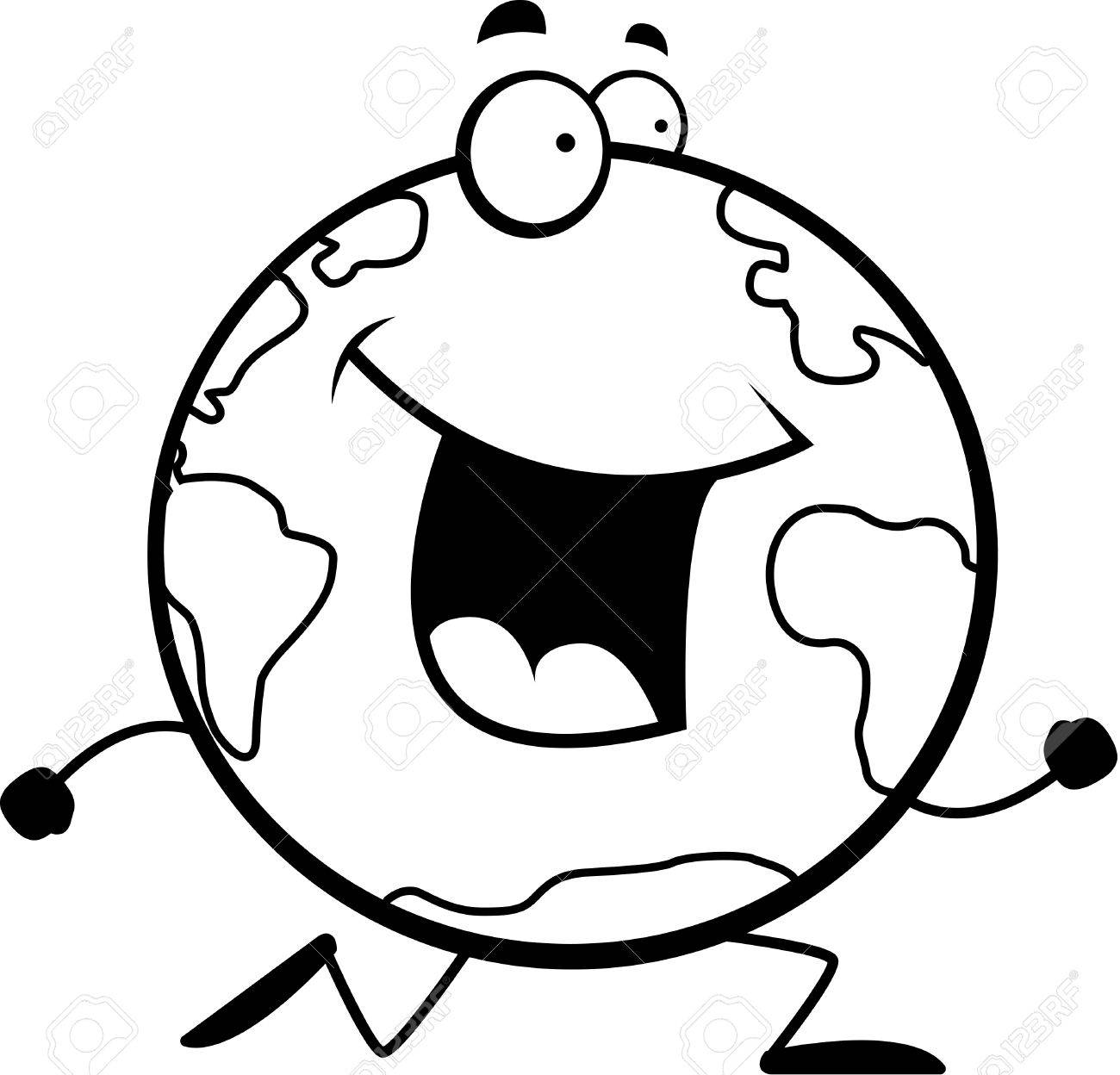 1300x1248 A Happy Cartoon Planet Earth Running And Smiling. Royalty Free